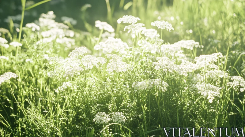 AI ART White Flowers in Sunlit Field