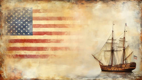 Historical Ship with Distressed American Flag