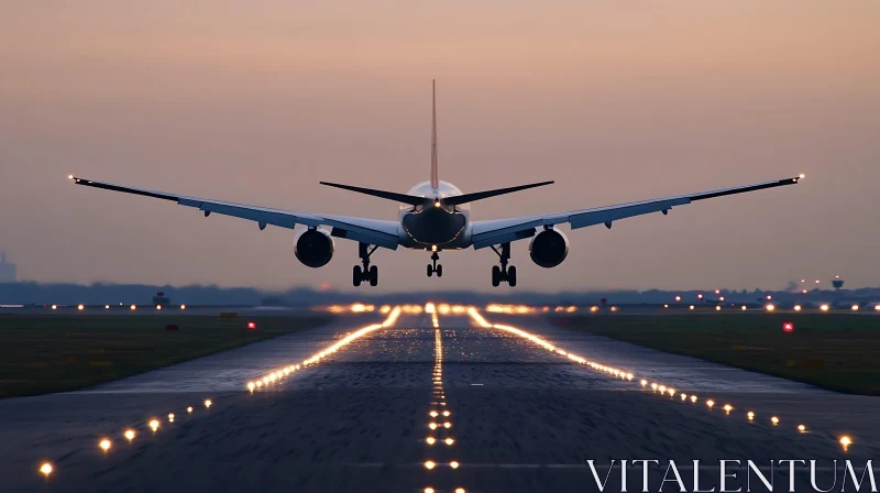 Aircraft Touchdown at Dusk AI Image