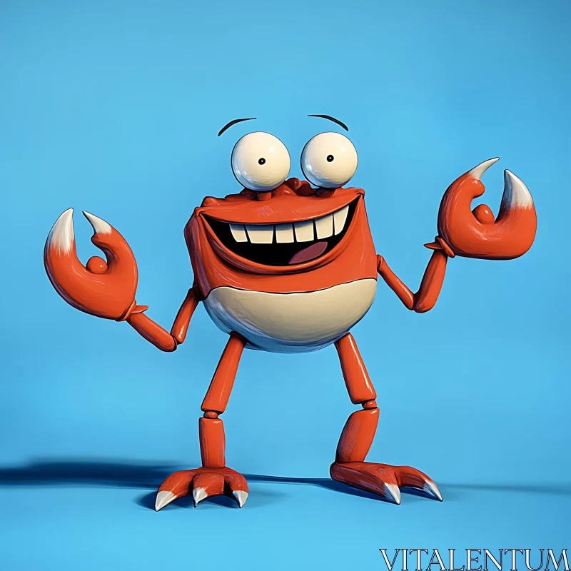 AI ART Smiling Cartoon Crab with Raised Claws