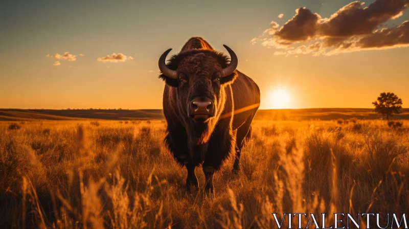 American Bison at Sunset: A Call for Environmental Activism AI Image