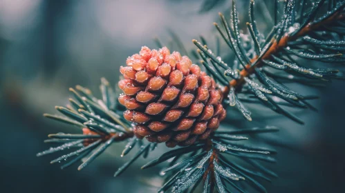 Frosted Pinecone on Pine Needles