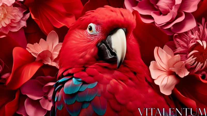 Stunning Red Parrot in Floral Ambiance - Cinema4D Render AI Image