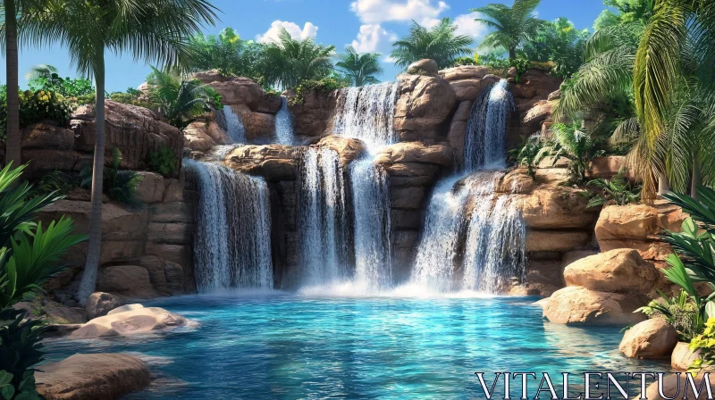 Paradise Waterfall in Tropical Forest AI Image