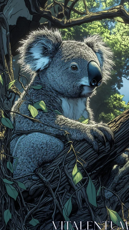 Koala Amongst Lush Greenery AI Image