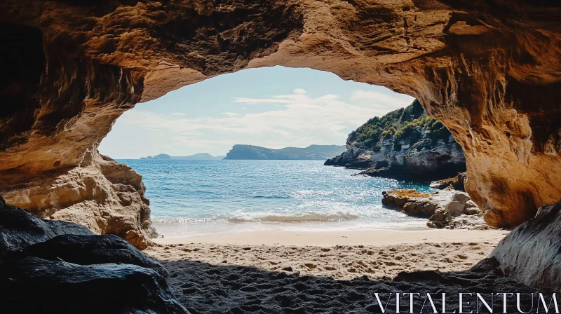 AI ART Beach View from Inside a Cave