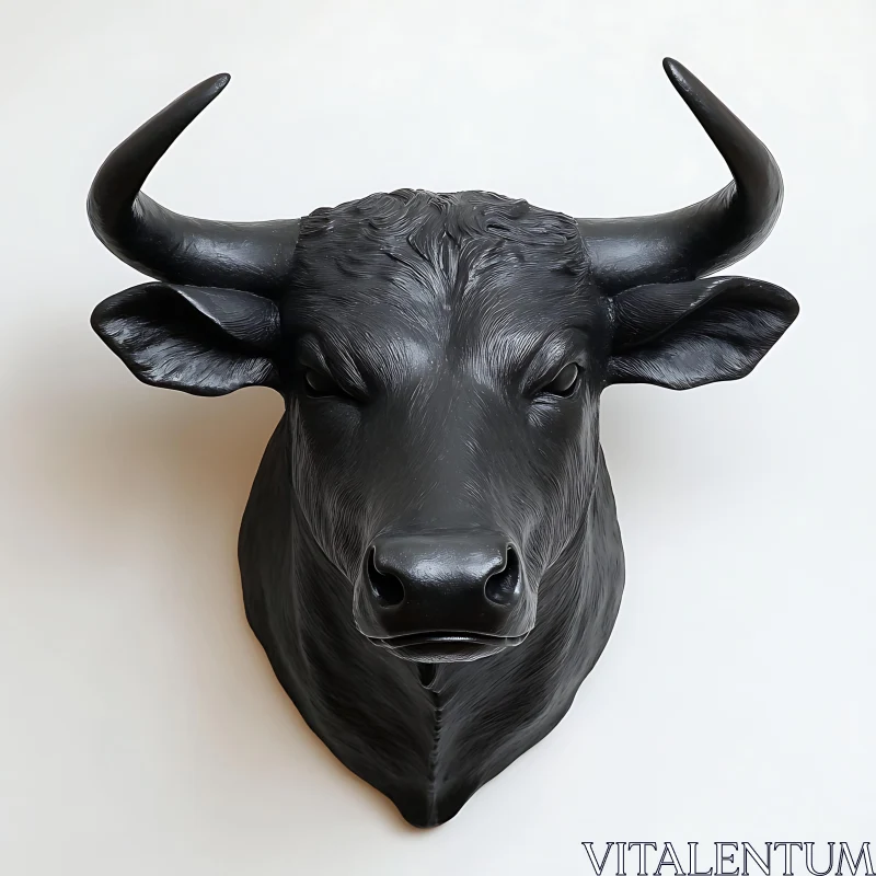 Intricate Black Bull Statue Art AI Image