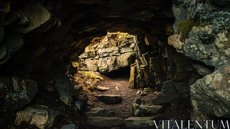 AI ART Ancient Rocky Cave with Shadowy Entrance