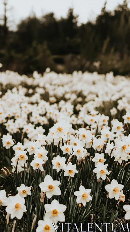 AI ART Vast Meadow of Blooming White Daffodils