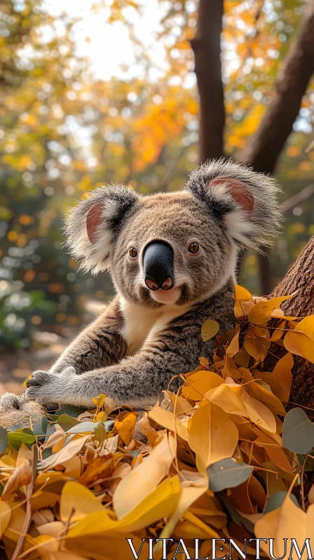 Charming Koala in Golden Autumn AI Image