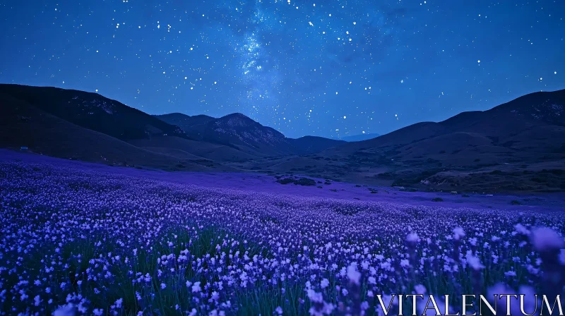 AI ART Purple Field under Night Sky