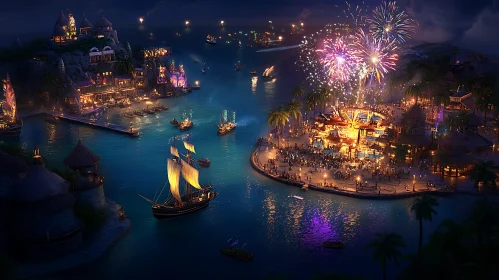 Festive Island Night with Fireworks Display