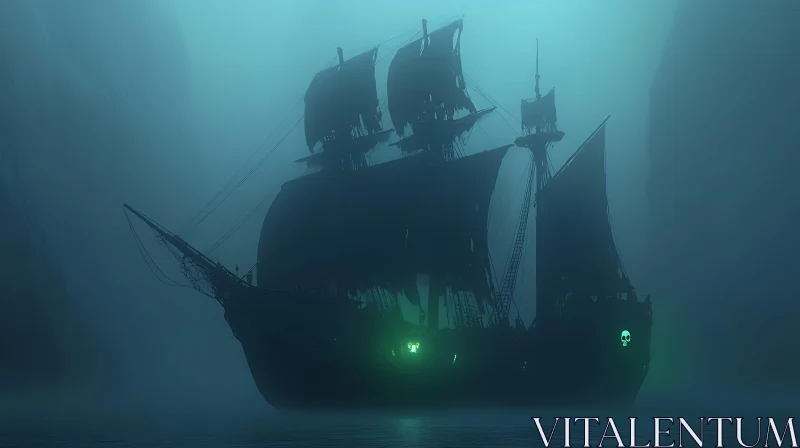 Eerie Mist and Haunting Ghost Ship AI Image