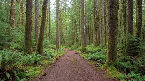 Peaceful Woodland Path with Lush Greenery