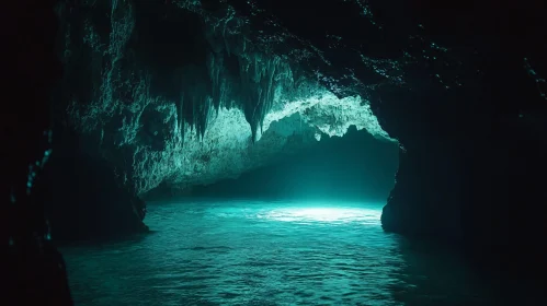 Enigmatic Cavern with Illuminated Waters