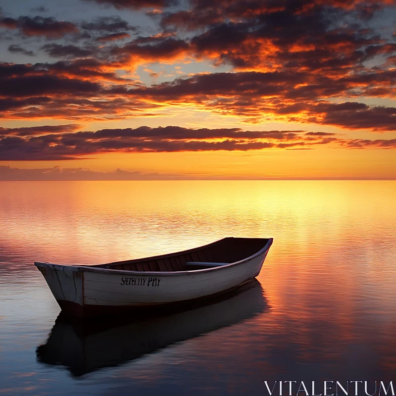 Tranquil Boat and Sunset Reflection AI Image