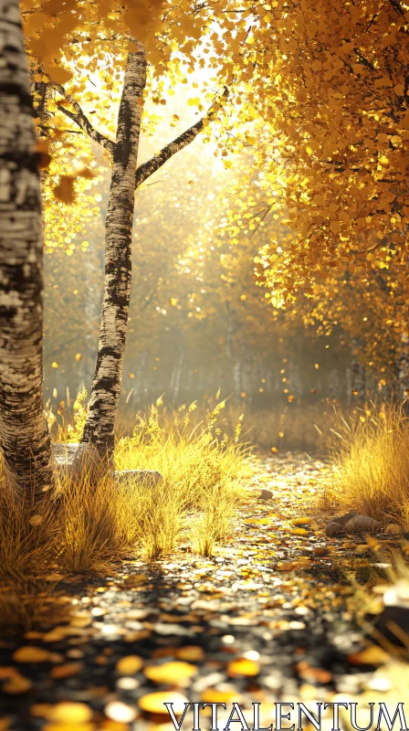 Golden Autumn Forest Scene AI Image