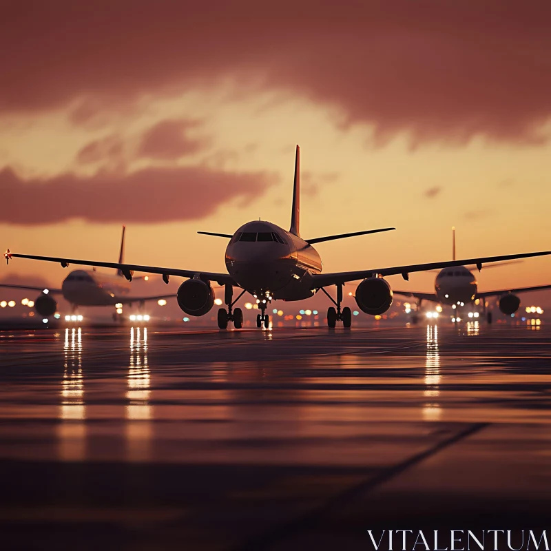 Aircraft Lined Up During Evening AI Image