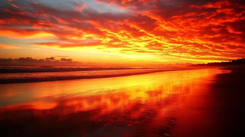 Fiery Orange Beach Sunset Reflection