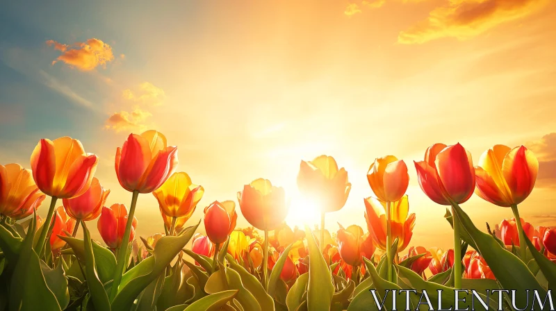 Golden Hour Tulip Flowers AI Image