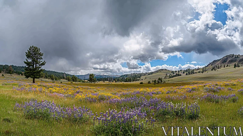 AI ART Meadow of Wildflowers under a Cloudy Sky