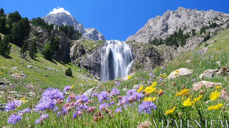 AI ART Scenic Waterfall in the Mountains