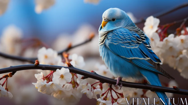 Azure Bird Amidst White Blossoms - A Petcore Inspired Visual Symphony AI Image