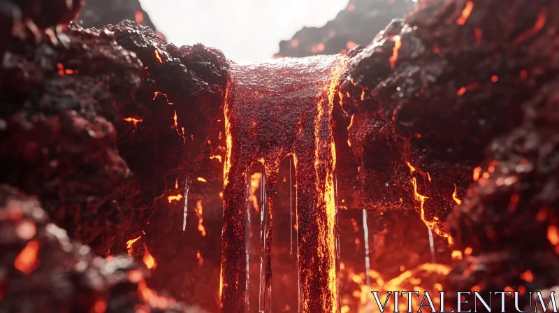 Flowing Lava on Dark Volcanic Terrain AI Image