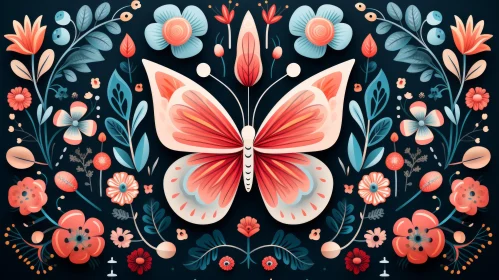 Folklore-Inspired Butterfly and Floral Pattern Illustration