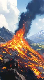 Magnificent Volcano Spews Lava and Smoke into the Sky