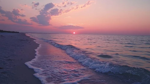 Tranquil Ocean Sunset with Soft Waves and Vibrant Colors