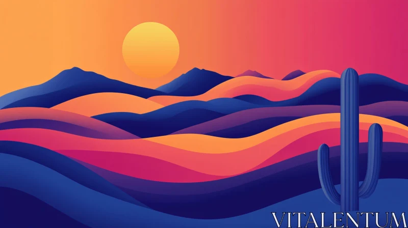 AI ART Vibrant Desert Illustration at Sunset