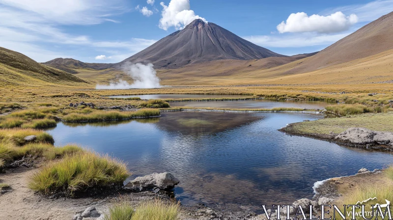 AI ART Tranquil Volcano Reflection in Clear Lake