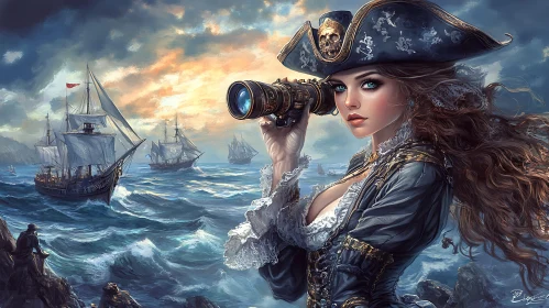 Oceanic Adventure with a Pirate and Ships