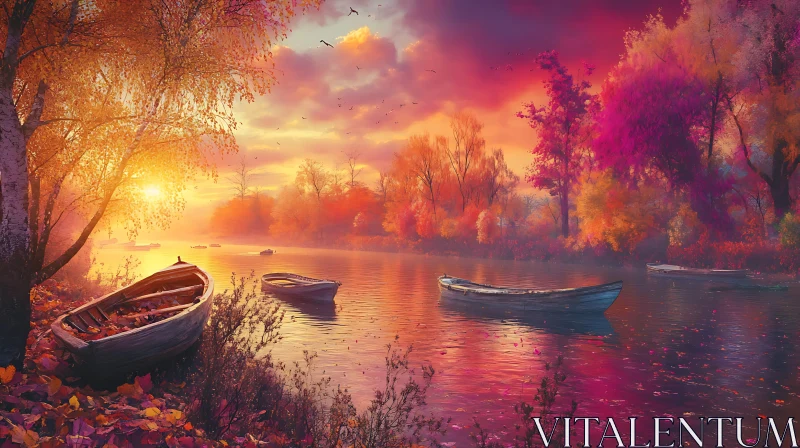 Autumn River Serenity at Sunset AI Image