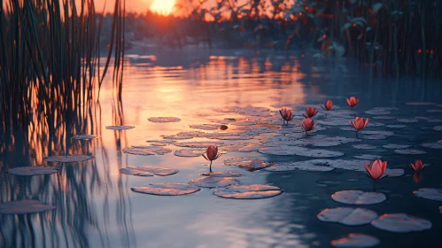 Serene Sunset Over Reflective Pond