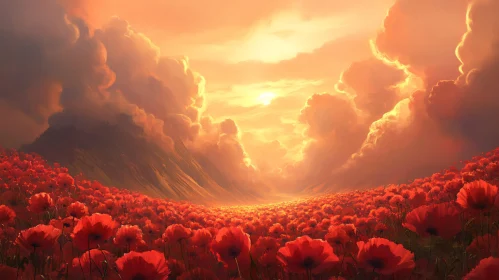 Sunset Glow on Poppy Field