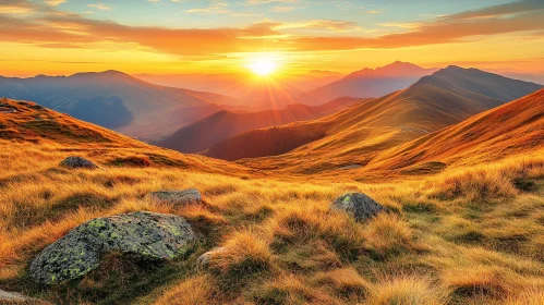 Golden Hour Bliss: A Sunset Over Mountain Peaks