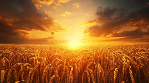 Sunset Over a Golden Wheat Field