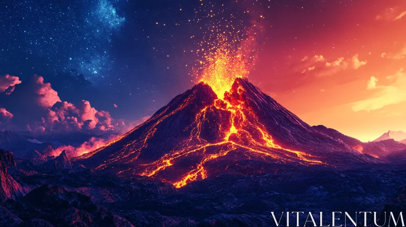 AI ART Majestic Volcano with Glowing Lava and Stars