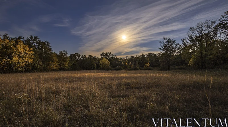 Golden Sunset Over a Serene Field AI Image