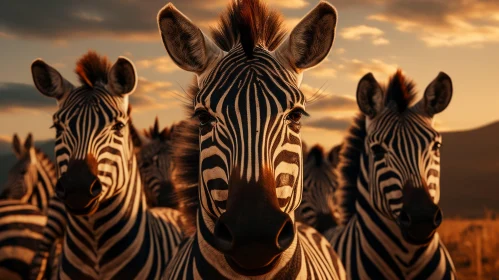 Group of Zebras Under the Richly Colored Skies