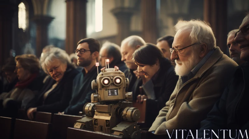 Human Interaction with Robots in a Church Setting AI Image