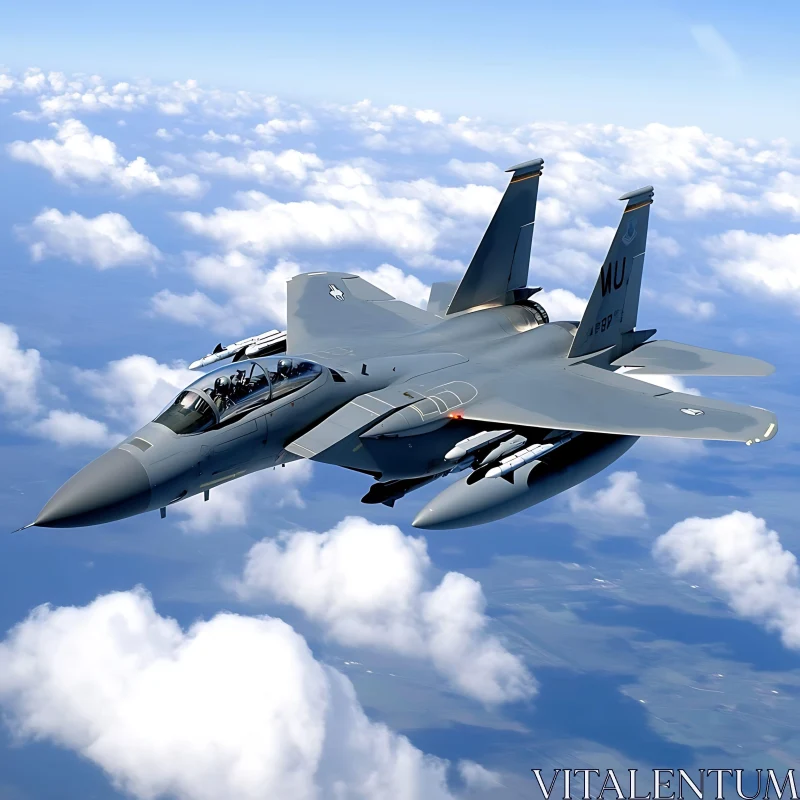 Military Aircraft in Flight Above Clouds AI Image