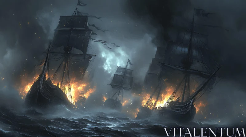 Stormy Seas and Burning Ships AI Image