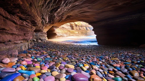 Vibrantly Colored Pebble-Filled Cave