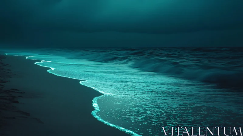 AI ART Mystical Glow of the Ocean at Night