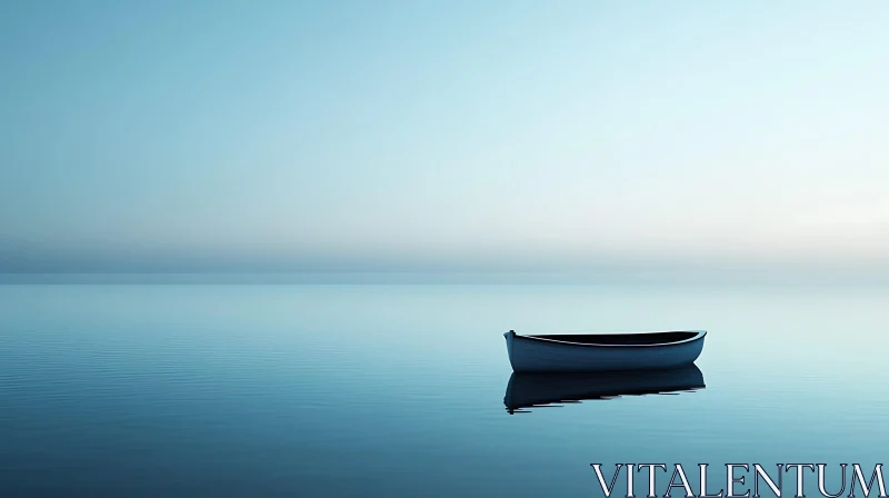 Minimalist Peaceful Lakescape with Boat AI Image