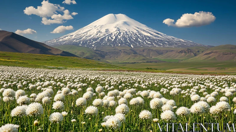 AI ART Majestic Mountain Landscape with Flower Field