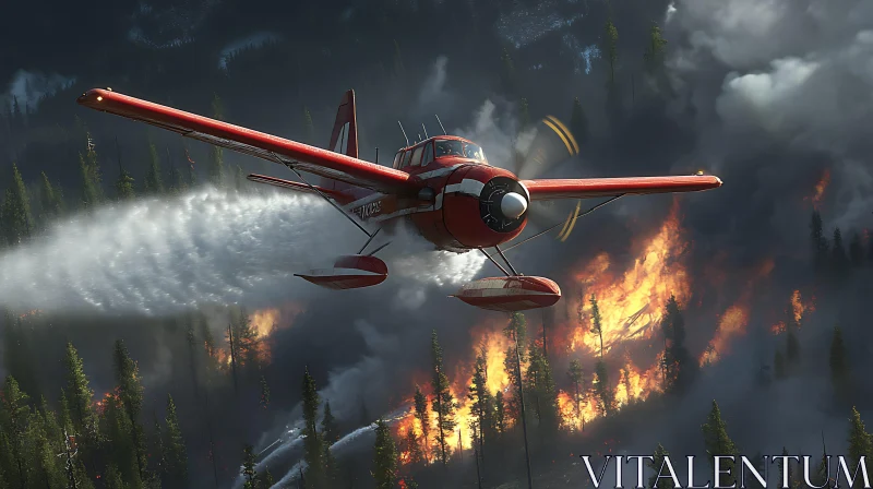 Forest Fire Combated by Water Bomber AI Image